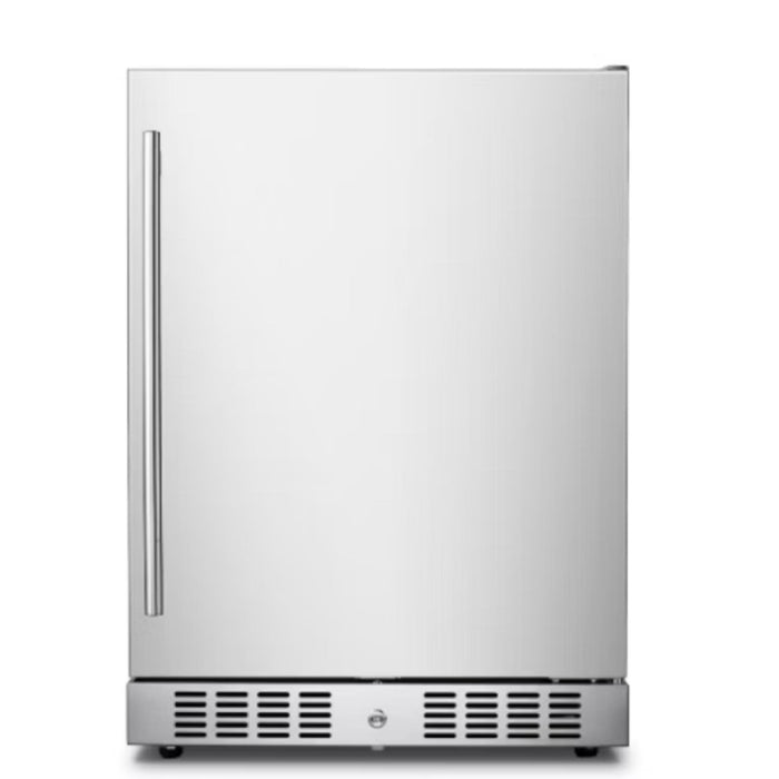 Kokomo Grills 24-Inch Professional Luxury Outdoor Refrigerator with stainless steel door, bar handle, and front ventilation.