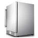 Kokomo Grills 24-Inch stainless steel outdoor refrigerator shown from an angled side view with bar handle and front ventilation.