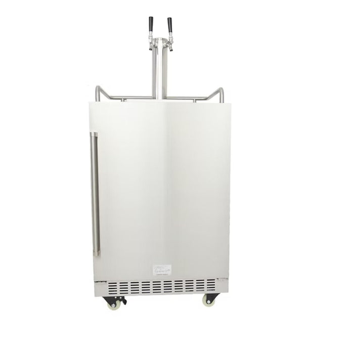 Kokomo Grills 24-inch outdoor kegerator with stainless steel door, dual tap tower, guardrail and caster wheels