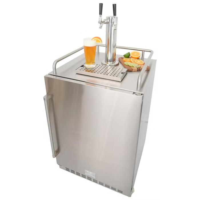 Kokomo Grills outdoor kegerator with dual beer taps, stainless steel drip tray and beverage serving area