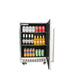 Kokomo Grills outdoor kegerator configured as a beverage refrigerator with bottles and cans on interior shelves