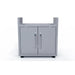 Front view of Le Griddle 75 Series portable griddle cart with folded side shelves, stainless steel double doors, and caster wheels.
