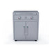 Front view of Le Griddle gas griddle with closed lid mounted on GFCART75 portable stainless steel griddle cart.