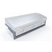Angled view of Le Griddle GFLINER105 stainless steel insulating liner fitted beneath a 105 Series built-in gas griddle with closed lid.