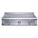 Le Griddle Pro Series 105 stainless steel outdoor gas griddle front view with three unlit burner control knobs and cooking lights turned off