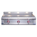 Front view of Le Griddle Pro Series 105 27,000 BTU gas griddle featuring three red LED-backlit burner knobs and stainless steel cooking surface