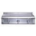 Le Griddle Pro Series 105 built-in gas griddle with 6mm cooking plate, three stainless steel control knobs, and halogen lights turned off