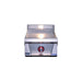 Front view of Le Griddle Pro Series 40 16-inch built-in gas griddle with stainless steel cooking plate, blue LED control knob, and illuminated halogen light.