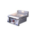 Angled view of Le Griddle Pro Series 40 built-in gas griddle with stainless steel housing, blue LED control knob, and integrated cooking light.