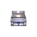 Three-quarter view of Le Griddle Pro Series 40 stainless steel built-in griddle featuring its flat cooking plate, side ventilation openings, and control panel.
