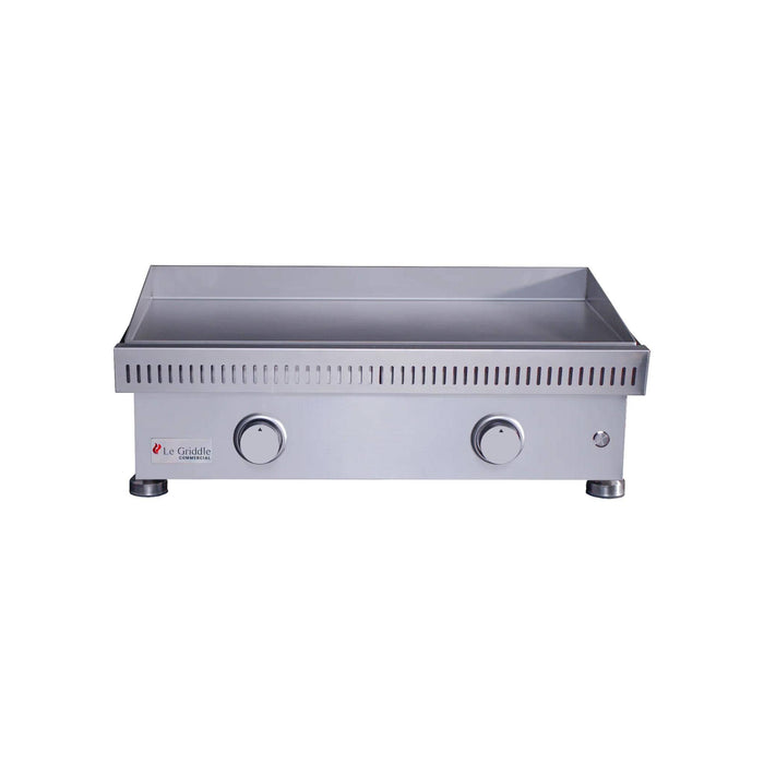 Le Griddle Commercial Series 75 30-inch gas griddle with 3mm stainless steel cooking plate, dual control knobs, and front view