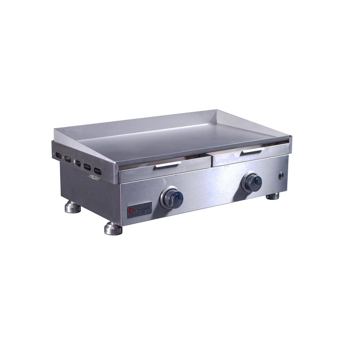 Le Griddle Commercial Series 75 gas griddle OML75C3 with two removable grease collection trays extended from the front