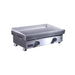 Angled view of Le Griddle Commercial Series 75 stainless steel gas griddle with ventilated front panel and dual burner controls