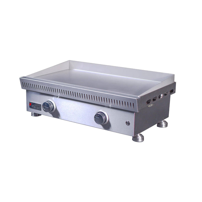 Le Griddle Commercial Series 75 stainless steel gas griddle OML75C3 showing cooking plate, ventilated front panel, and adjustable feet