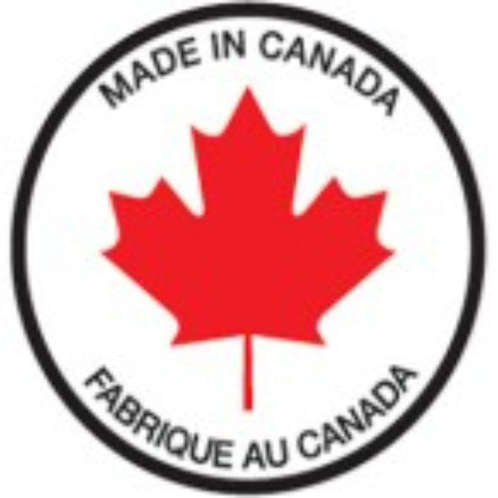 Made in Canada badge for Napoleon outdoor fireplace products with red maple leaf emblem