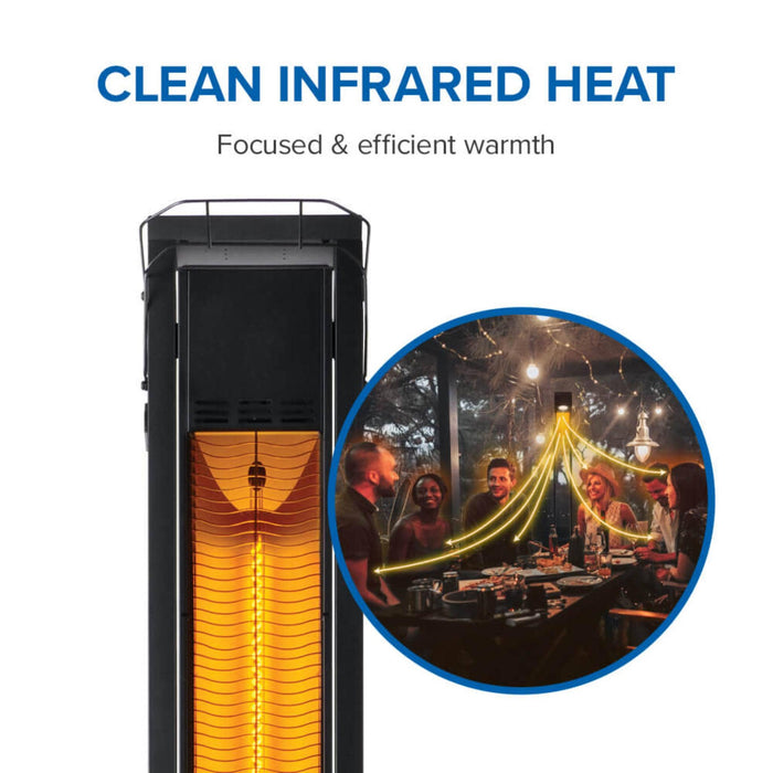Napoleon Phantom 1,500W infrared radiant heater demonstrating focused outdoor heating for patio dining and entertaining