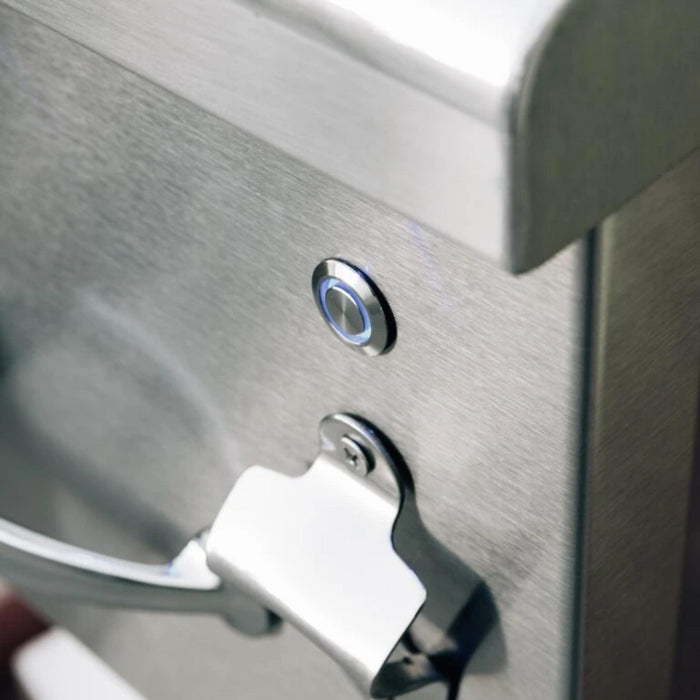 Built-in bottle opener and LED light on Summerset stainless steel outdoor beverage station