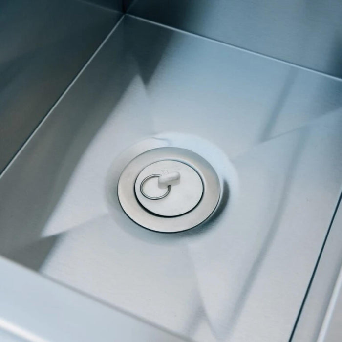 Stainless steel sink basin and drain on Summerset outdoor beverage and prep station
