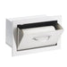 TrueFlame 17-inch stainless steel outdoor kitchen paper towel holder shown open with built-in roll storage and flip-out design.