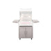 TrueFlame 25-inch deluxe stainless steel grill cart with fold-down side shelves and compatible grill shown with hood open.