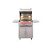 TrueFlame 25-inch stainless steel grill cart with fold-down side shelves and compatible grill shown open with interior cooking lights.