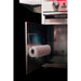 Close-up of integrated paper towel holder mounted inside the access door of a TrueFlame deluxe grill cart.