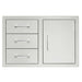TrueFlame 33-inch stainless steel outdoor kitchen storage combo with three drawers and access door with hingeless design.