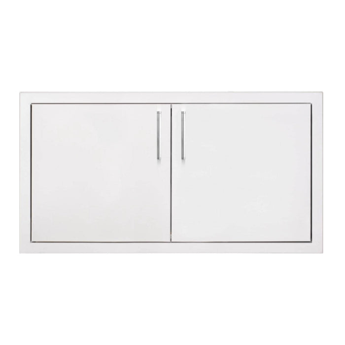 TrueFlame 32-inch double access door with stainless steel construction, dual handles, and flush-mount design for built-in outdoor kitchens.
