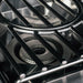 Close-up of the TrueFlame power burner removable wok grate and cast stainless steel ring burner.
