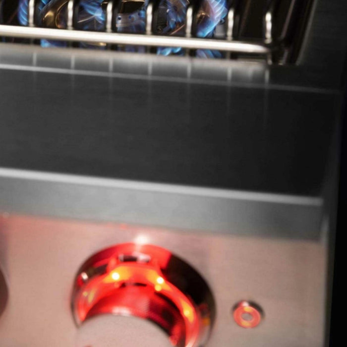 TrueFlame Double Side Burner with illuminated control knob and ring burner operating above