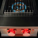TrueFlame Double Side Burner with blue gas flame and illuminated dual control knobs