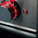 Close-up of TrueFlame Double Side Burner LED control knob and illuminated power button