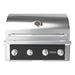 Wildfire Ember 32-inch built-in gas grill in black stainless steel with four control knobs and hood-mounted temperature gauge