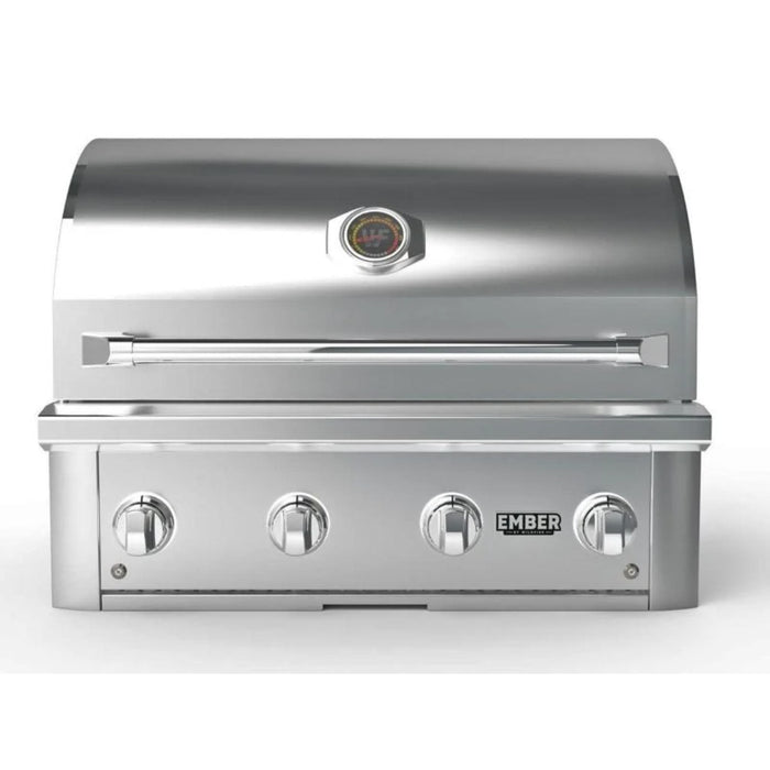 Wildfire Ember 32-inch 4-burner stainless steel built-in gas grill front view with hood closed